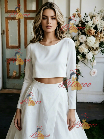 White Satin Long Sleeve Wedding Dress