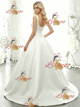 White Satin Straps Flower Wedding Dress