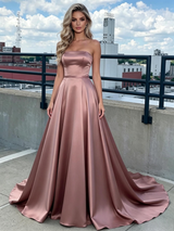 Simple Satin Strapless Prom Dress