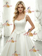 White Satin Straps Flower Wedding Dress