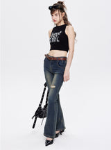 Hot Drilling Sleeveless Letter Vest Top