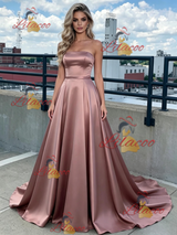 Simple Satin Strapless Prom Dress