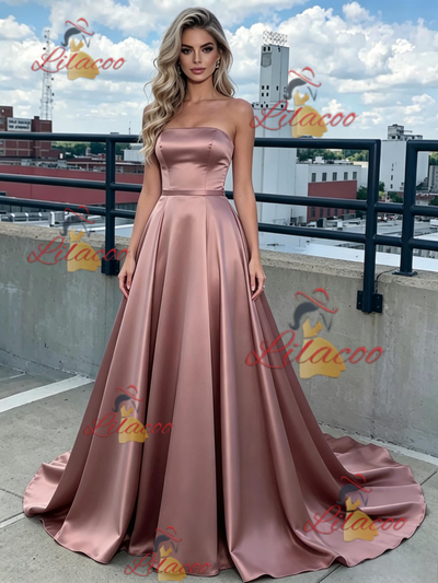 Simple Satin Strapless Prom Dress