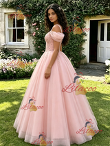 Pink Tulle Straps Beading Quinceanera Dress