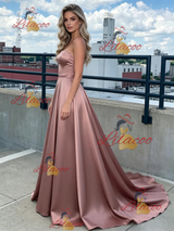 Simple Satin Strapless Prom Dress