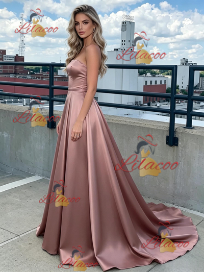 Simple Satin Strapless Prom Dress