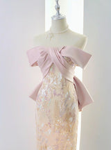Pink Sequins Off the Shoulder Bow Prom Dress