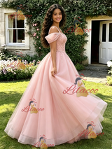 Pink Tulle Straps Beading Quinceanera Dress