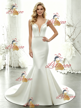 White Mermaid Satin Straps Beading Wedding Dress
