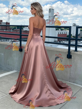 Simple Satin Strapless Prom Dress