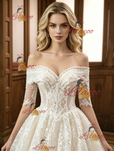 Ivory Lace Short Sleeve Off the Shoulder Wedding Dress