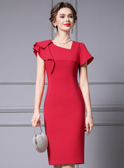 Red Short Sleeve Mother Of The Bride Dress