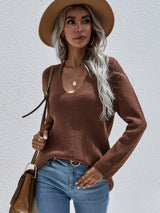 Solid Color Pullover Loose V-neck Sweater