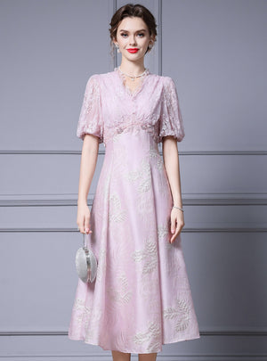 Pink Lace V-neck Beading Mother Of The Bride Dress