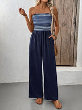 Casual Simple Elastic Stitching Striped Pant