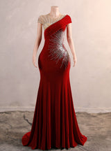 Navy Blue Mermaid Velvet Sequins Beading Prom Dress