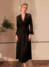 Satin Lace Long Sleeve One Piece Robe Nathrobe