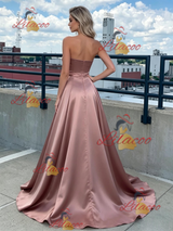 Simple Satin Strapless Prom Dress