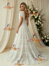 White Lace V-neck Wedding Dress