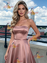Simple Satin Strapless Prom Dress