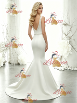 White Mermaid Satin Straps Beading Wedding Dress