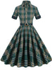 Retro Plaid Stitching Short Sleeve Dress