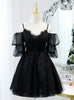 Black Tulle Lace Pleats Homecoming Dress
