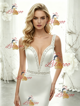 White Mermaid Satin Straps Beading Wedding Dress
