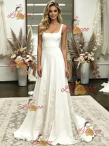 Simple White Straps Wedding Dress