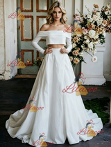 White Two Pieve Off the Shoulder Long Sleeve Wedding Dress