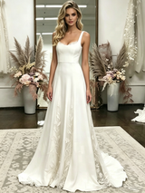 Simple White Straps Wedding Dress