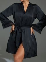 Mesh Polka-dot Stitching Silk Bathrobe Pajamas