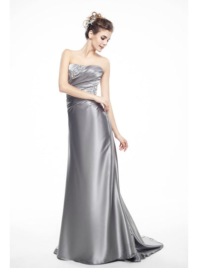 Silver Satin Mermaid Pleats Mother Of The Bride Dress