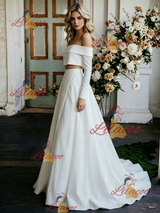 White Two Pieve Off the Shoulder Long Sleeve Wedding Dress