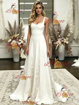 Simple White Straps Wedding Dress