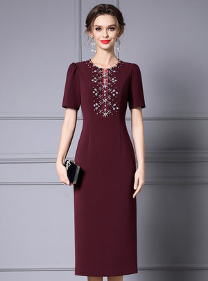 Burgundy Beading Crystal Mother Of The Bride Dress