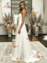 Simple White Straps Wedding Dress