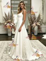 Simple White Straps Wedding Dress
