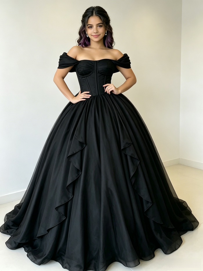 Black Tulle Off the Shoulder Quinceanera Dress