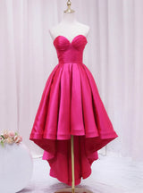Hot Pink Hi Lo Satin Strapless Pleats Prom Dress