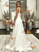 Simple White Straps Wedding Dress
