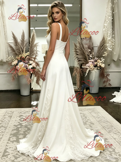 Simple White Straps Wedding Dress