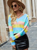 V-neck Knitted Long Sleeve Striped Sweater