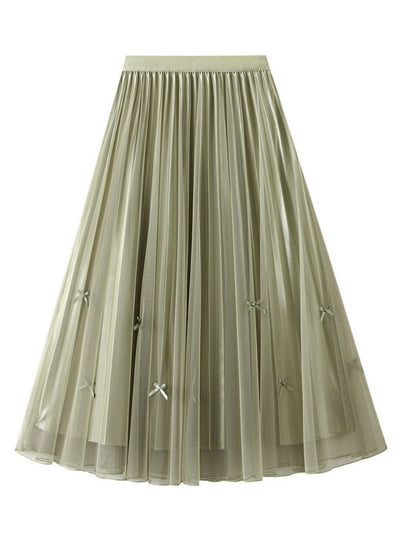 Mesh Pleated Bow Skirt