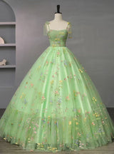 Green Tulle Embroidery Pleats Prom Dress