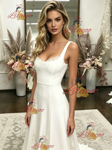 Simple White Straps Wedding Dress