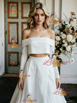 White Two Pieve Off the Shoulder Long Sleeve Wedding Dress