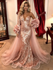 Pink Mermaid Sequins One Shoulder Prom Dress