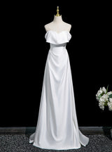 White Satin Off the Shoulder Wedding Dress