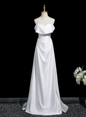 White Satin Off the Shoulder Wedding Dress